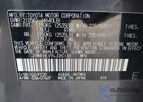 2016 Toyota Rav4 Xle z USA, uszkodzony, nr VIN JTMRFREV9GJ080188